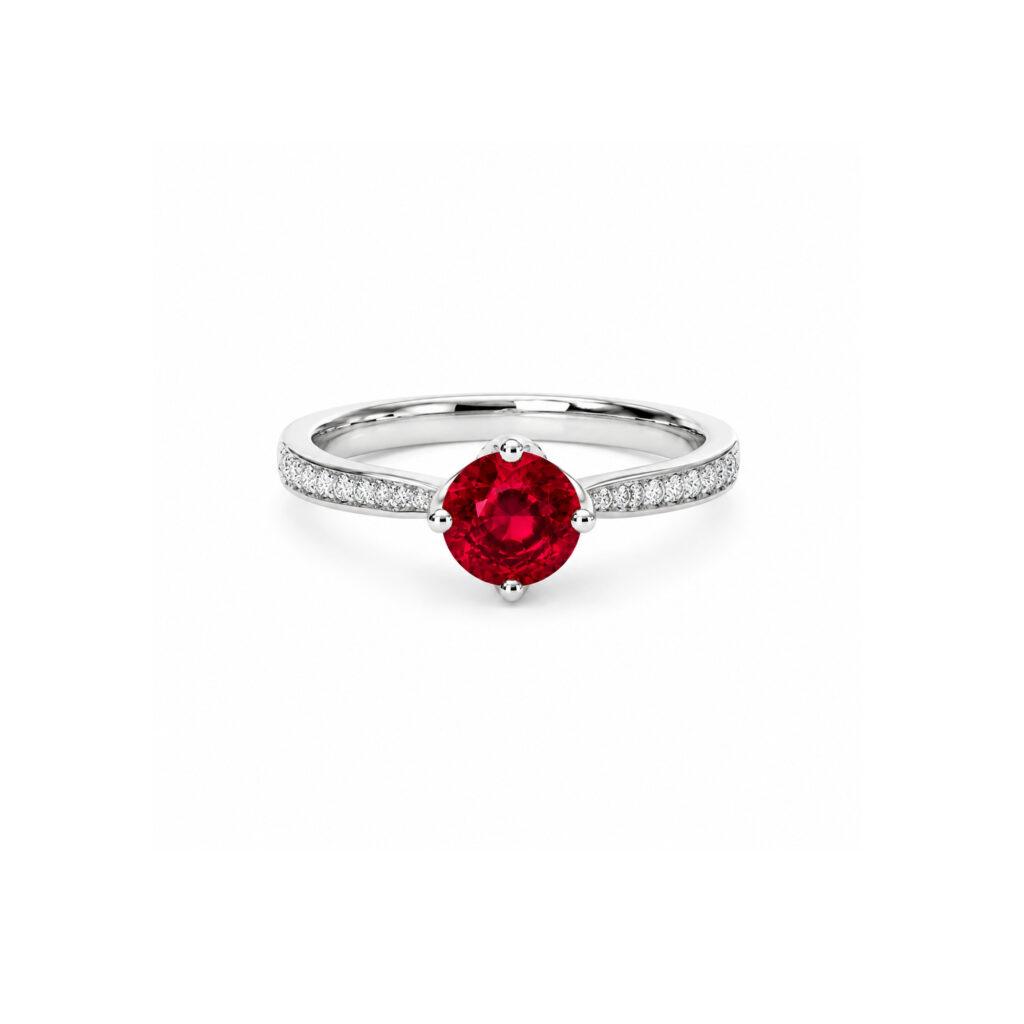 Round ruby ring with side diamonds