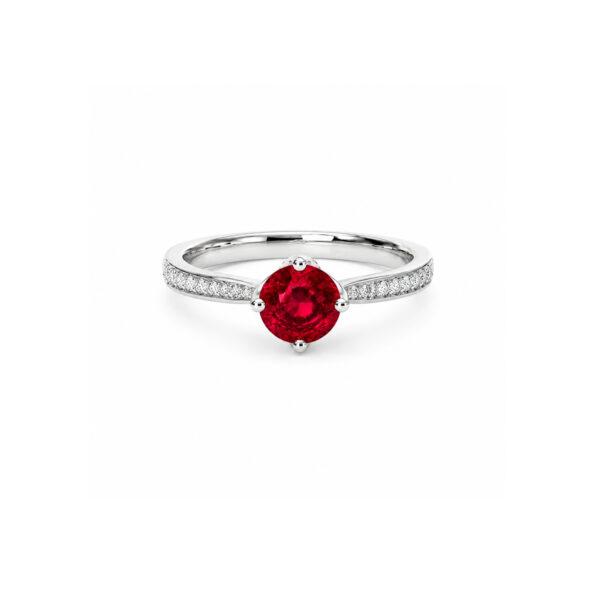 Round ruby ring with side diamonds