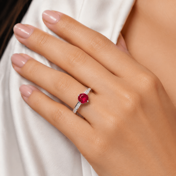 Round ruby ring with side diamonds Dubai