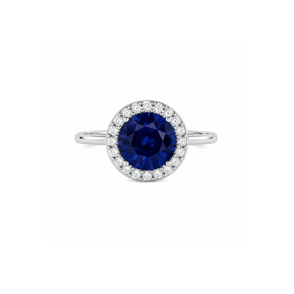 Round sapphire ring with Halo