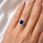 Round sapphire ring with Halo