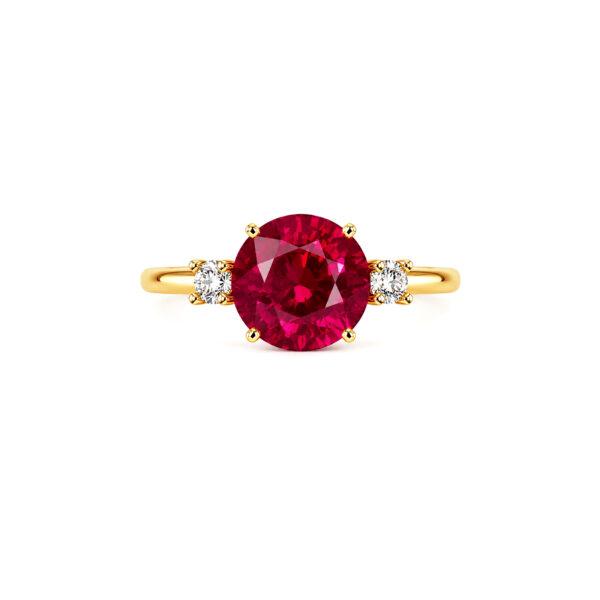 Round shaped ruby ring with side diamonds