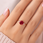 Round shaped ruby ring with side diamonds Dubai