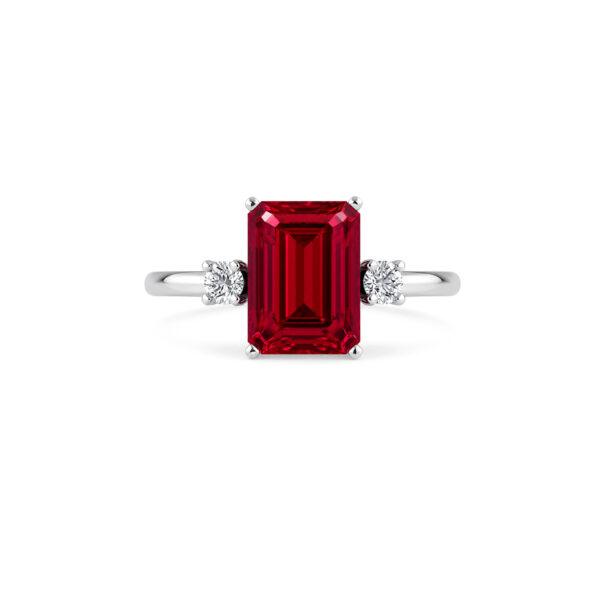 Ruby ring in Emerald shaped with diamonds