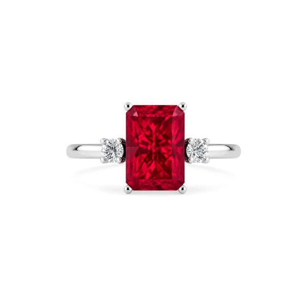 Ruby ring in Radiant shaped with diamonds