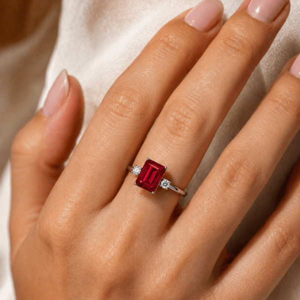 Ruby ring in Emerald shaped with diamonds Dubai