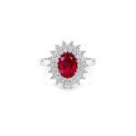 Ruby ring with dual diamond halo