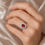 Ruby ring with dual diamond halo Dubai