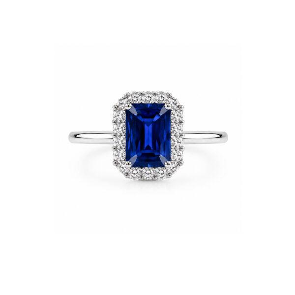 Sapphire ring in emerald shape with Diamonds