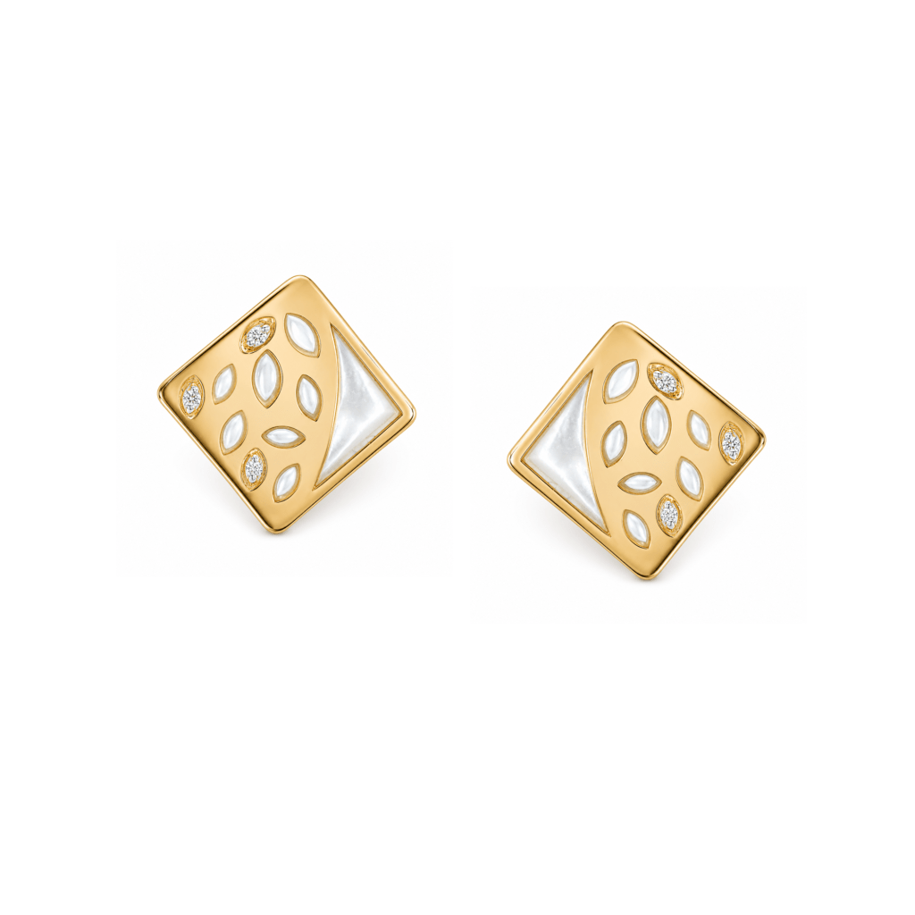 Cipher Mother Of Pearl Earrings with diamonds