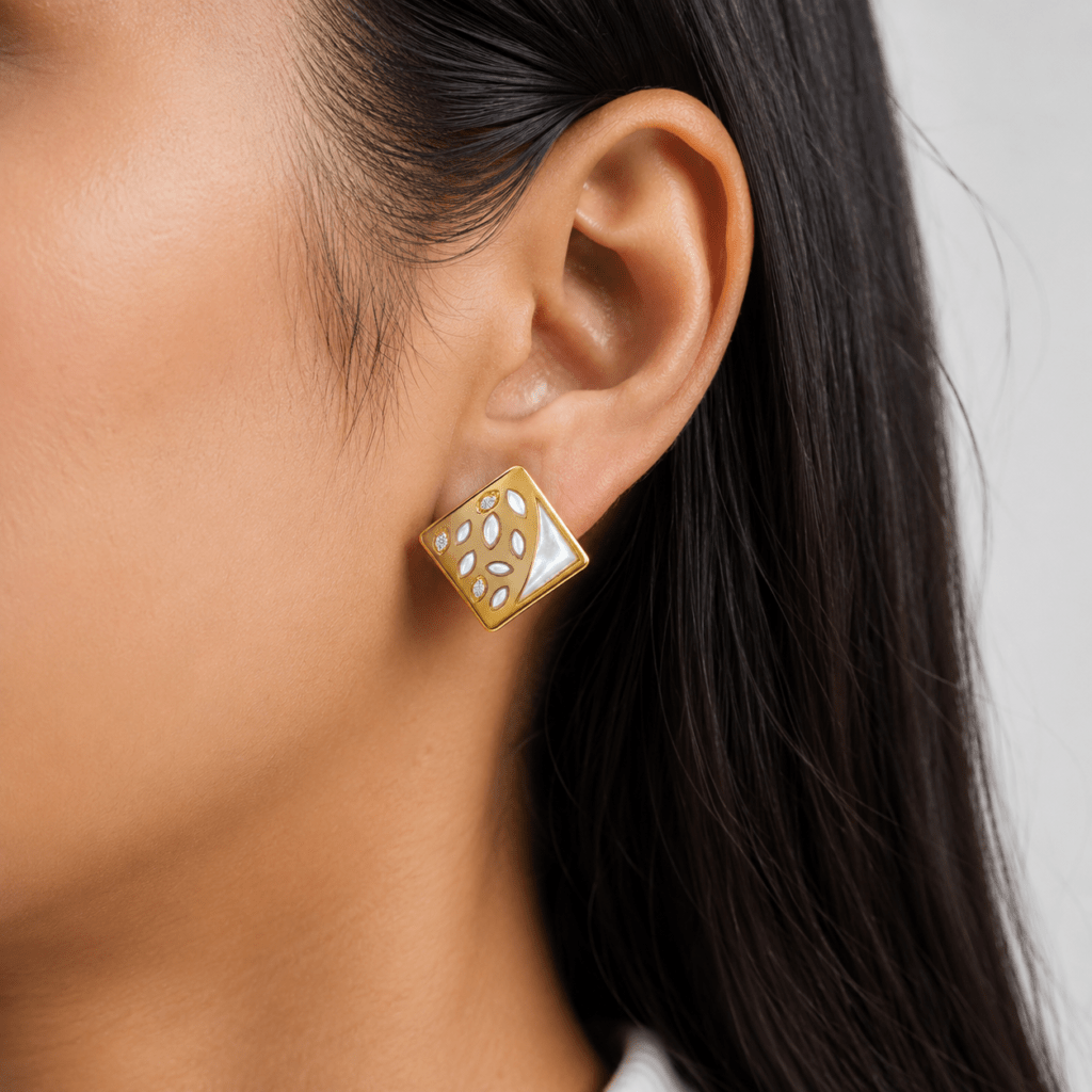 Cipher Mother Of Pearl Earrings with diamonds Dubai