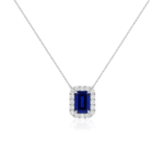 Diana Emerald Cut Blue Sapphire and Diamond Pendant