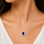 Diana Emerald Cut Blue Sapphire and Diamond Pendant Dubai