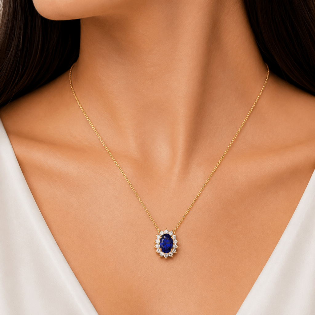 Diana Oval Blue Sapphire and Diamond Pendant Dubai