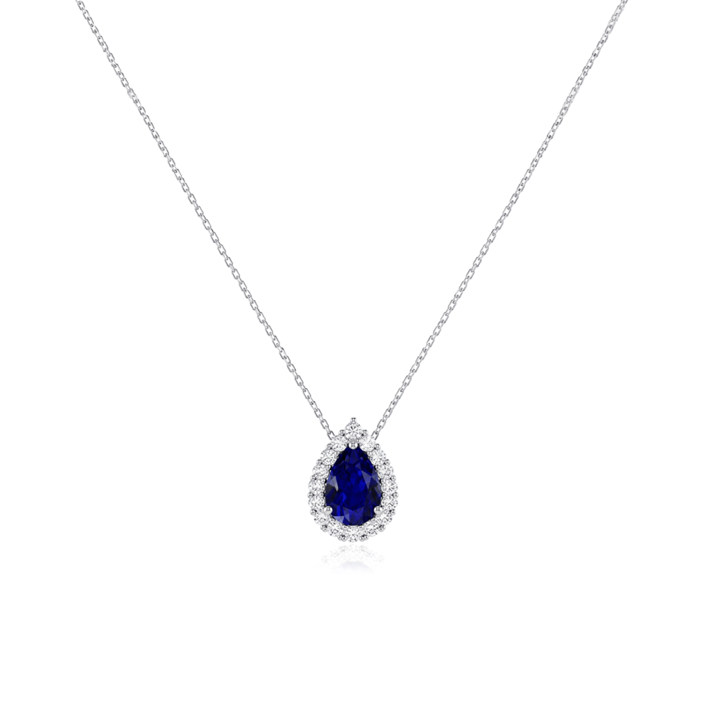 Diana Pear Blue Sapphire and Diamond Pendant