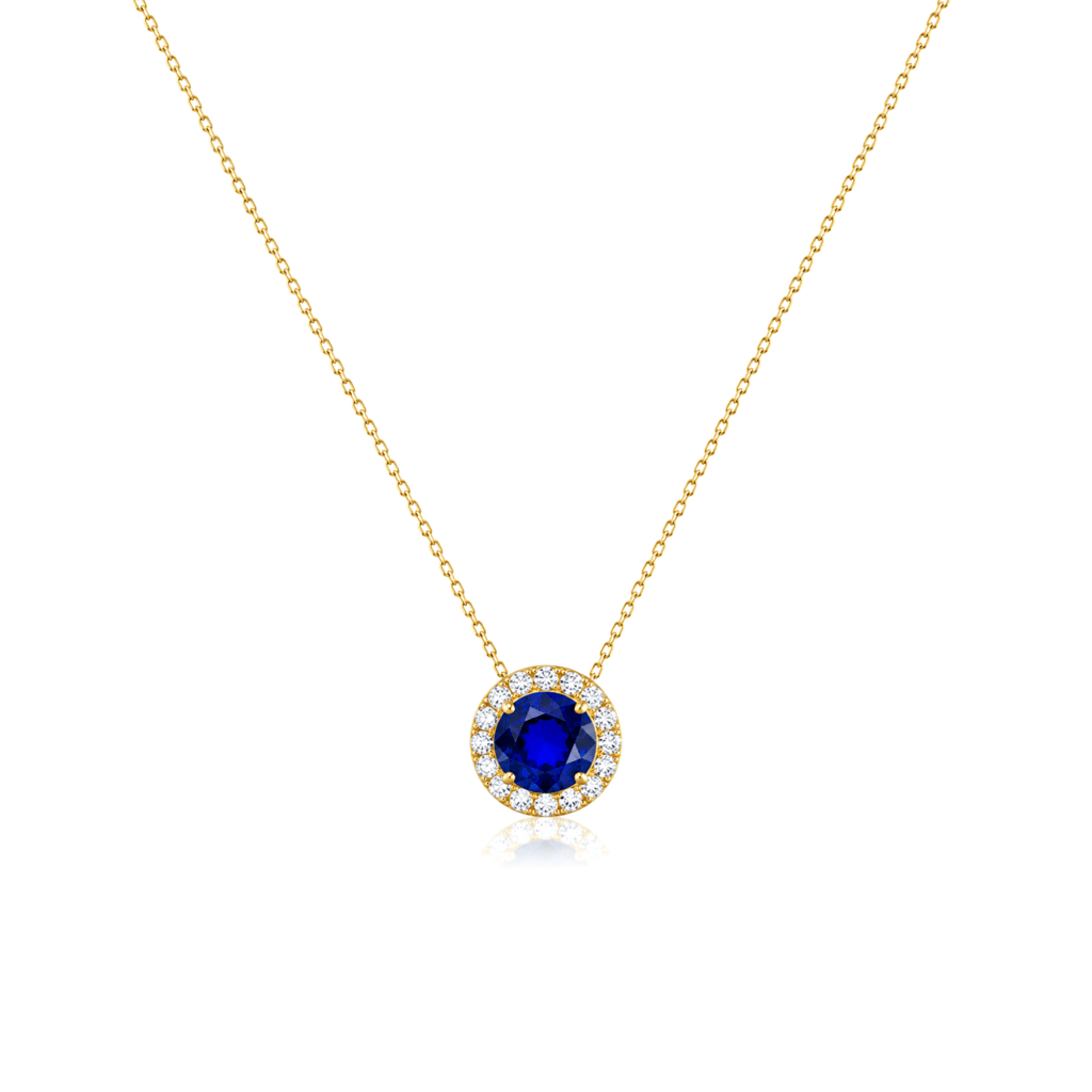 Diana Round Blue Sapphire and Diamond Pendant