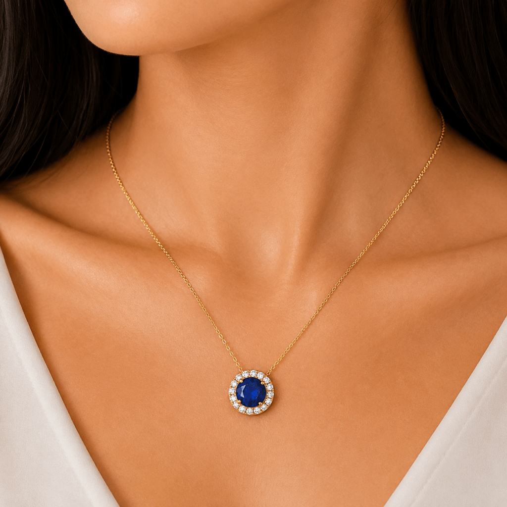 Diana Round Blue Sapphire and Diamond Pendant Dubai