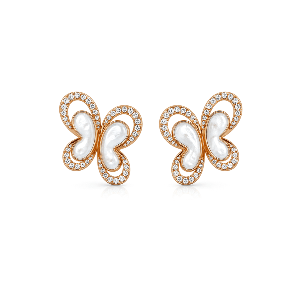 Mother-of-Pearl and diamond Butterfly Earrings