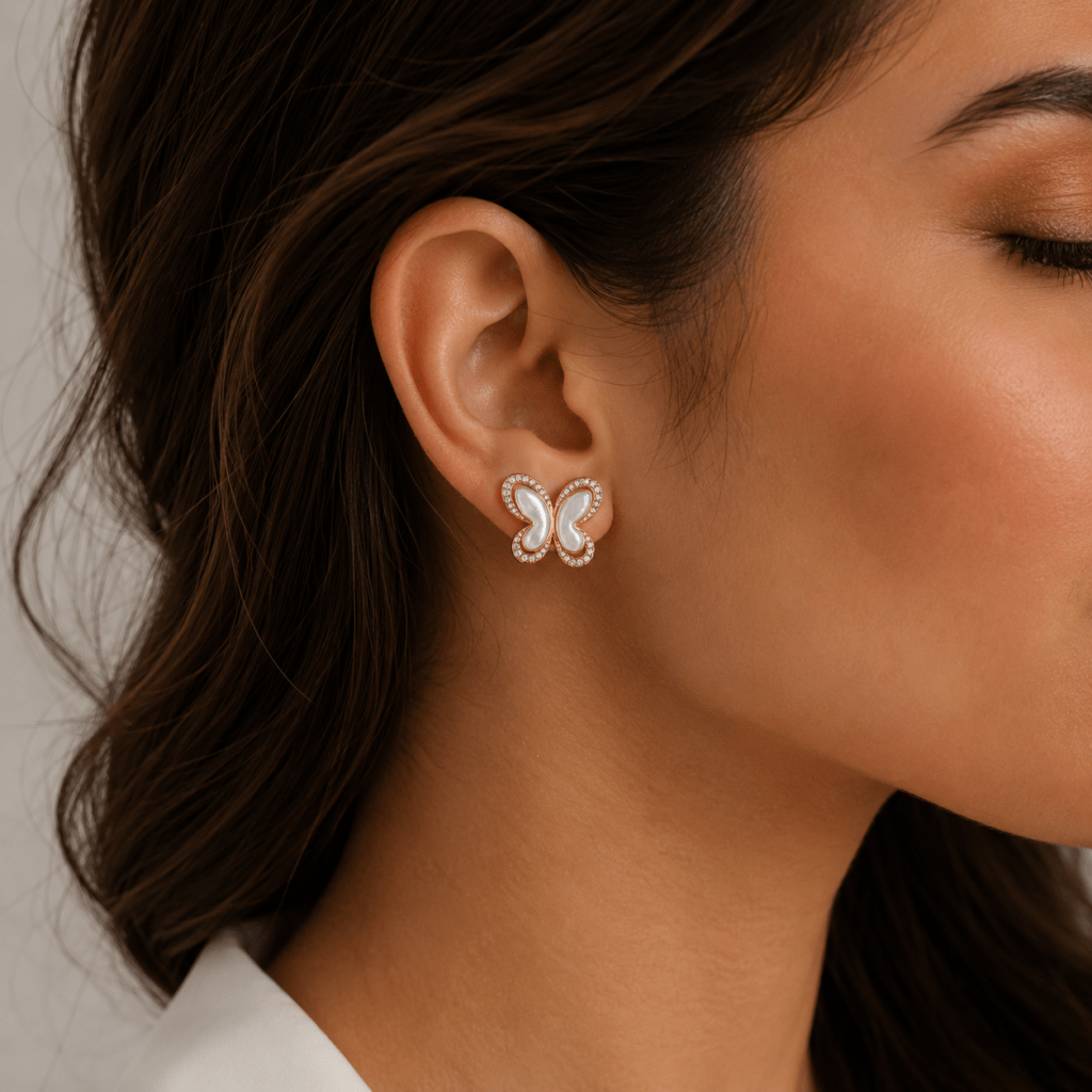 Mother-of-Pearl and diamond Butterfly Earrings Dubai