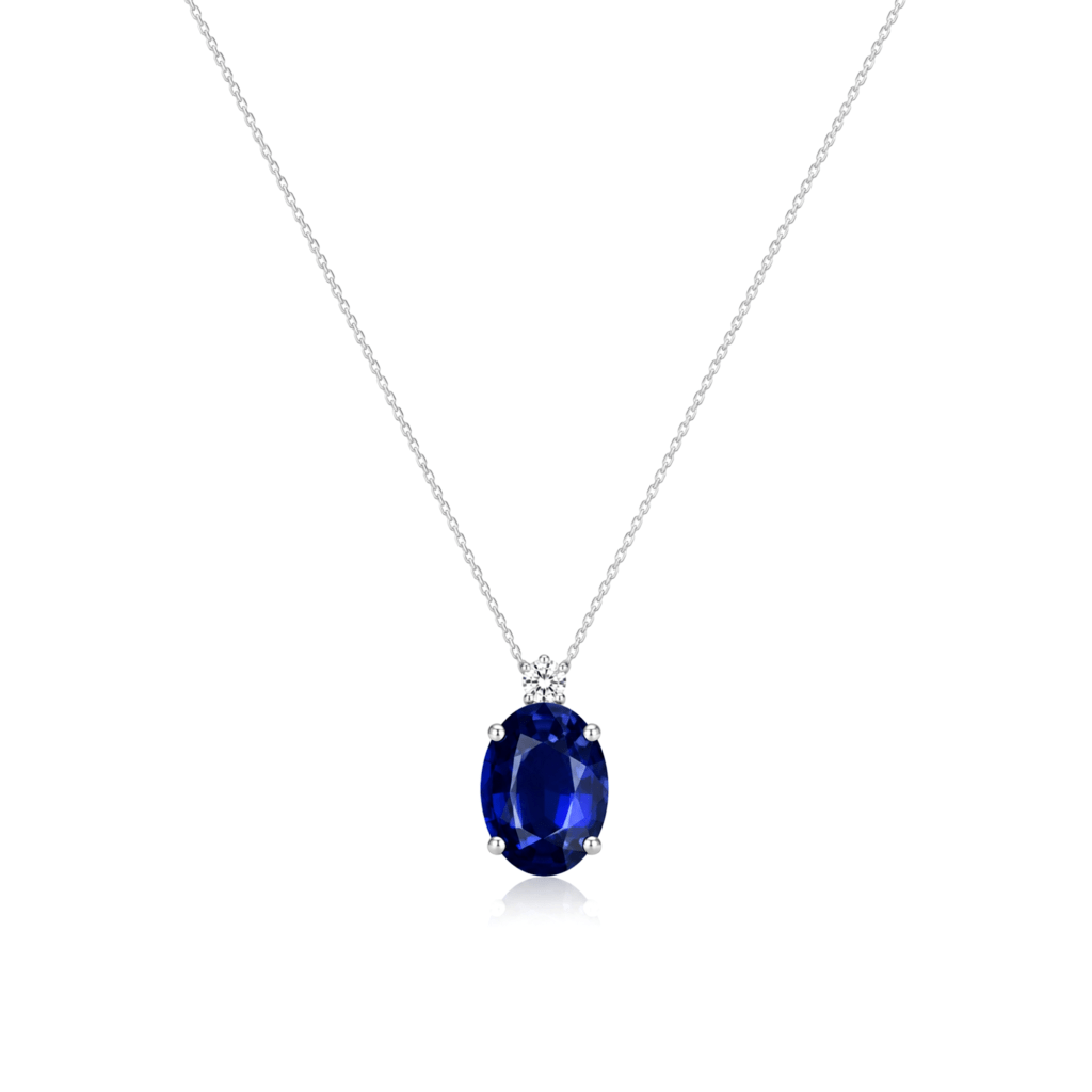 Oval Blue Sapphire Pendant with Diamond