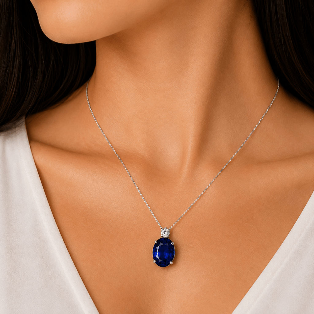 Oval Blue Sapphire Pendant with Diamond Dubai