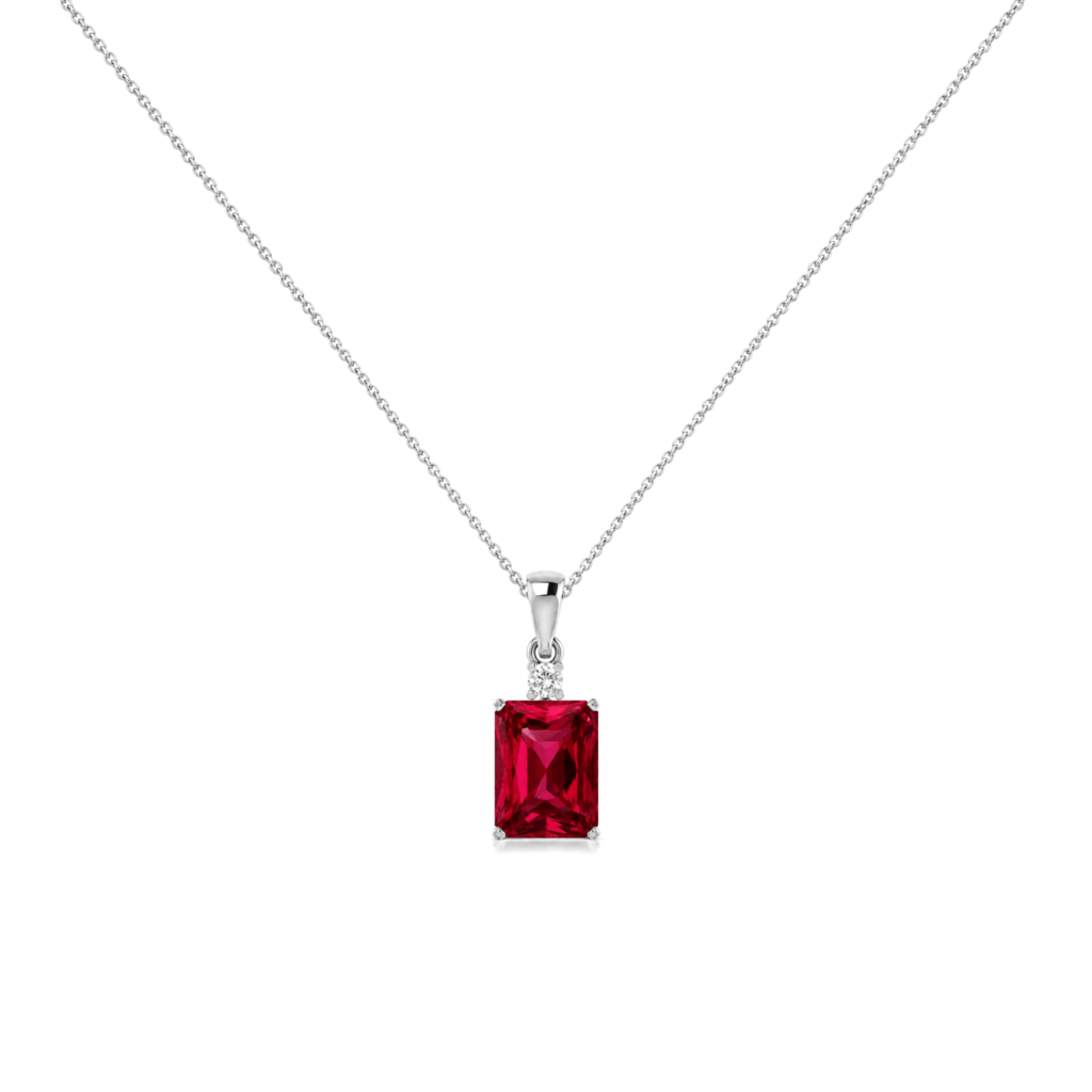 Radiant-Cut Ruby Pendant with Diamond