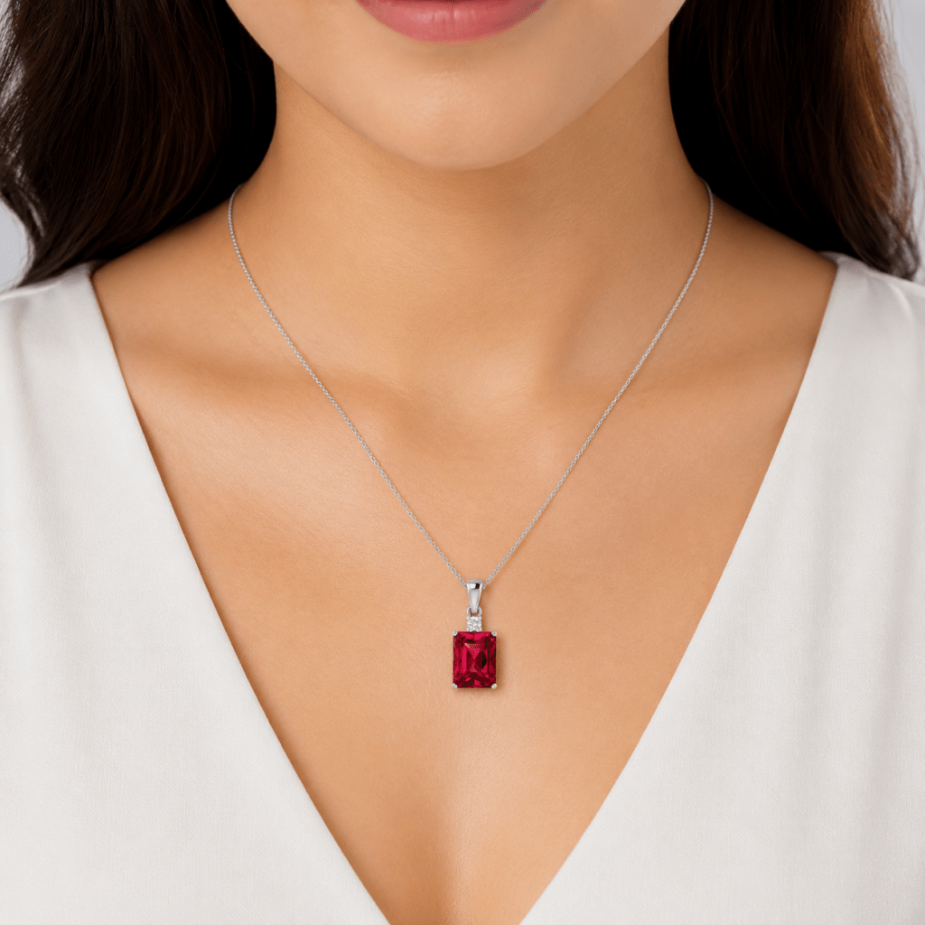 Radiant-Cut Ruby Pendant with Diamond Dubai