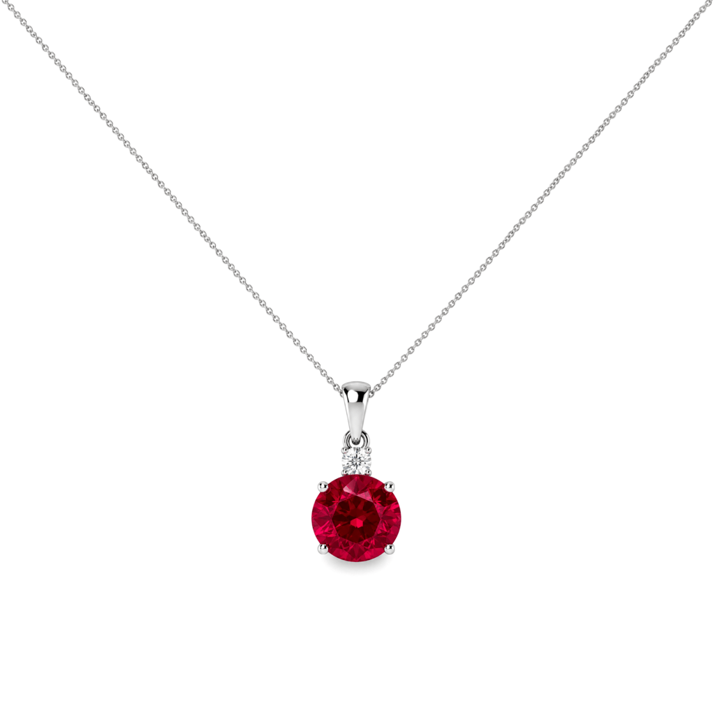 Round Ruby Pendant Adorned by Diamond