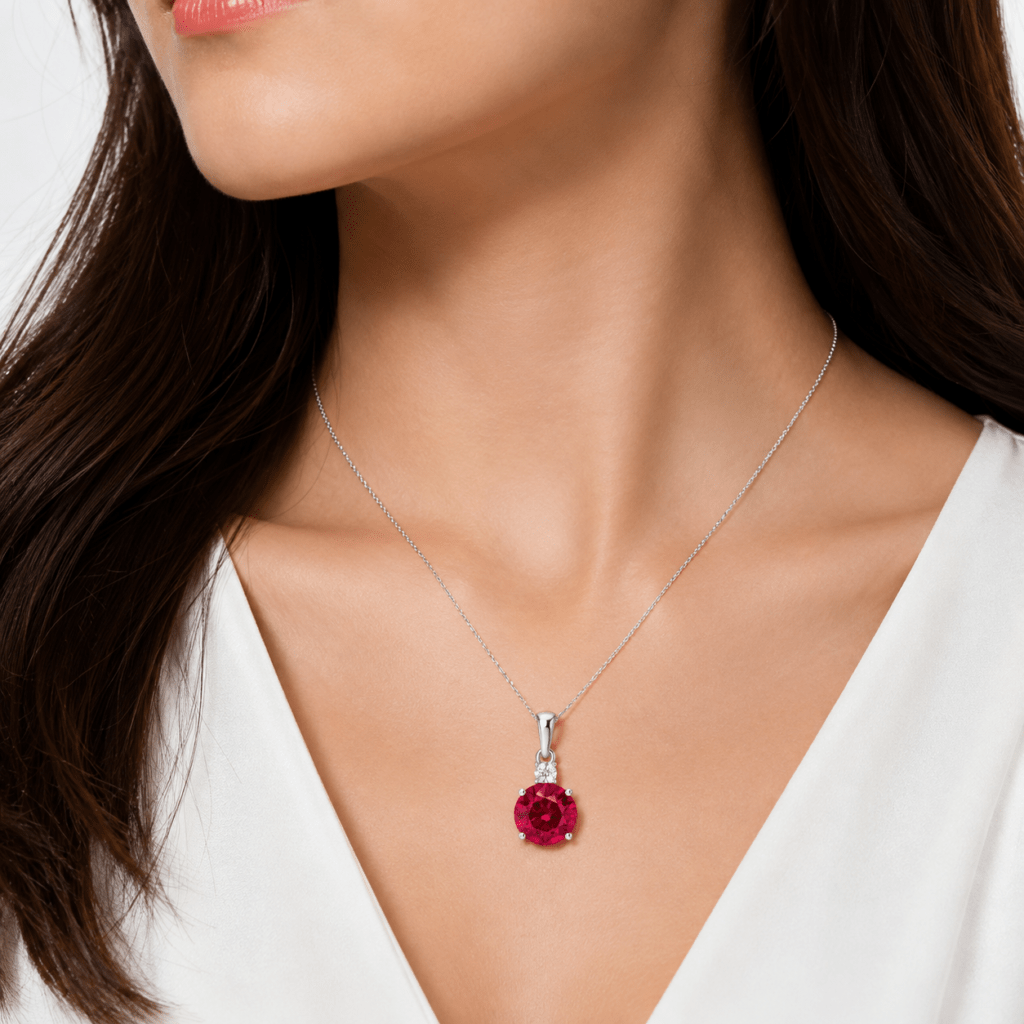 Round Ruby Pendant Adorned by Diamond Dubai