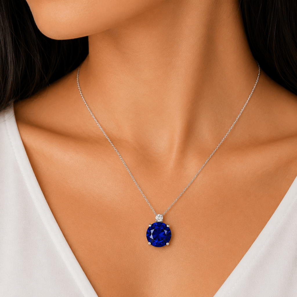 Round Sapphire Pendant with Diamond Dubai