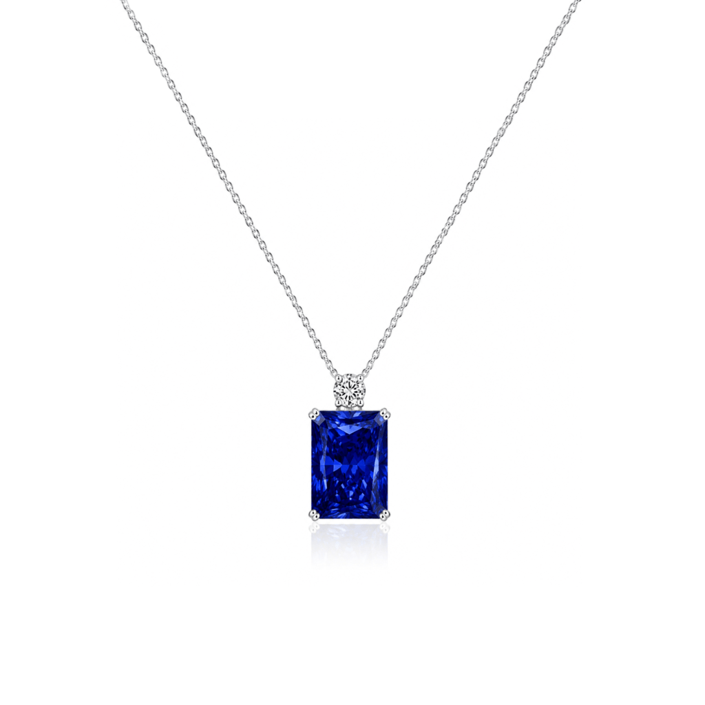 Emerald-Cut Blue Sapphire Necklace with Diamond
