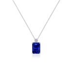 Emerald-Cut Blue Sapphire Necklace with Diamond
