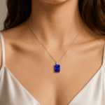 Emerald-Cut Blue Sapphire Necklace with Diamond Dubai