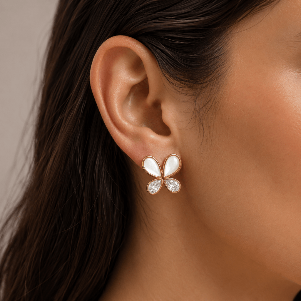 MOP Butterfly earrings with Diamond petal Dubai