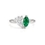 Toi Et Moi Green Emerald & Pear Cut Diamond Ring