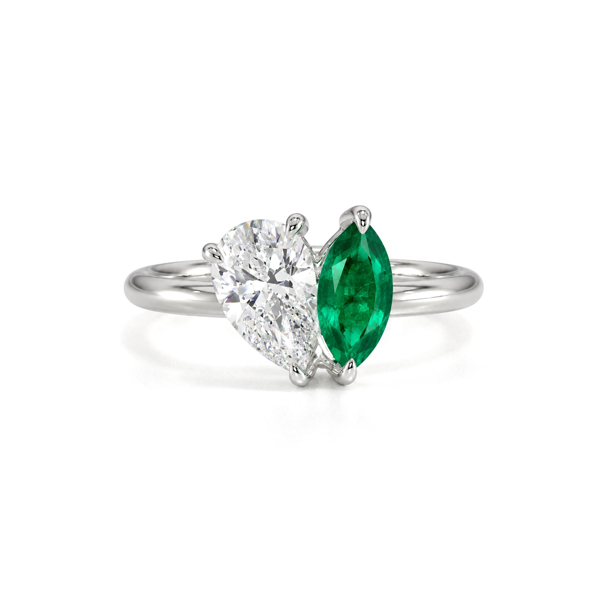 Toi Et Moi Green Emerald & Pear Cut Diamond Ring