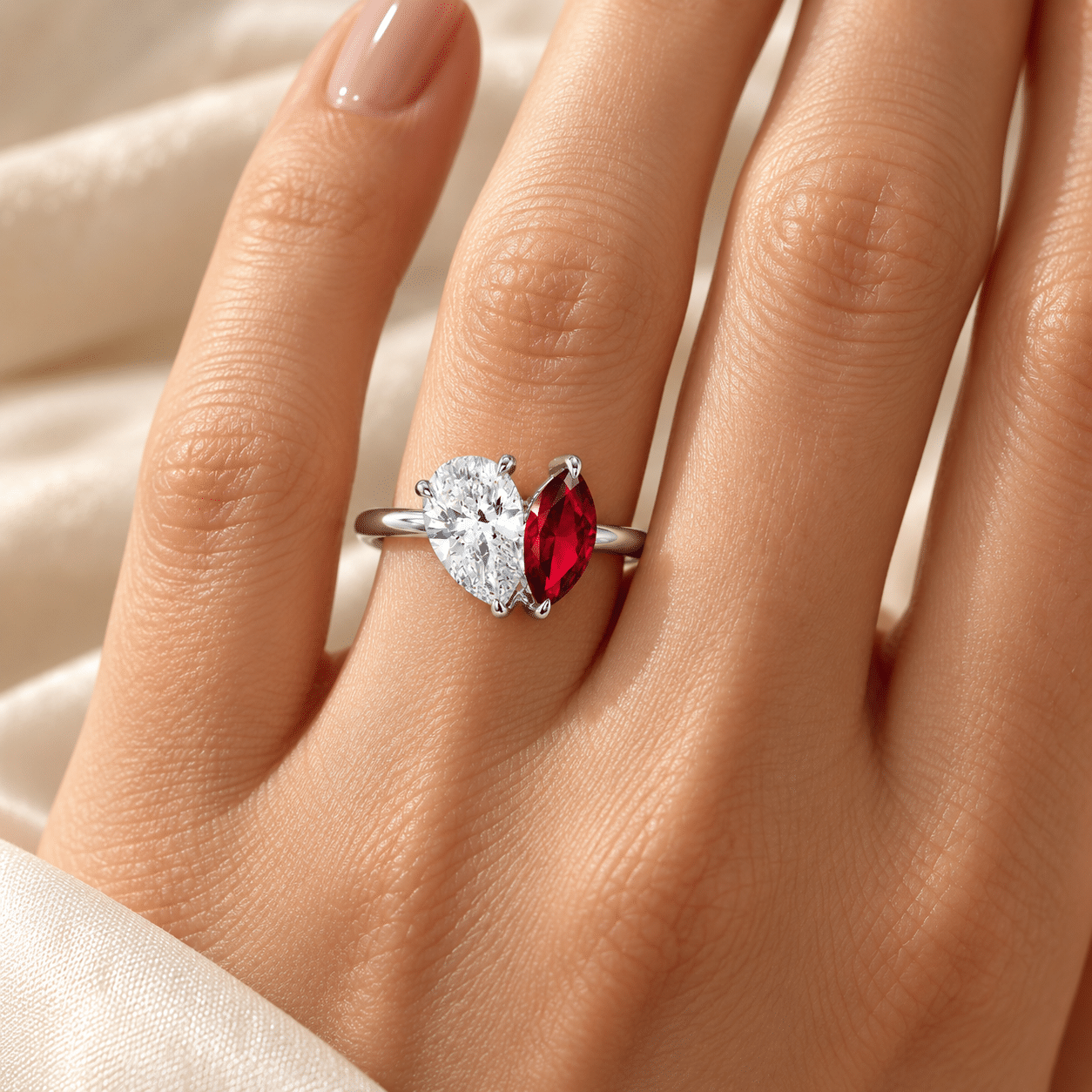 Toi Et Moi Ruby & Pear Cut Diamond Ring Dubai