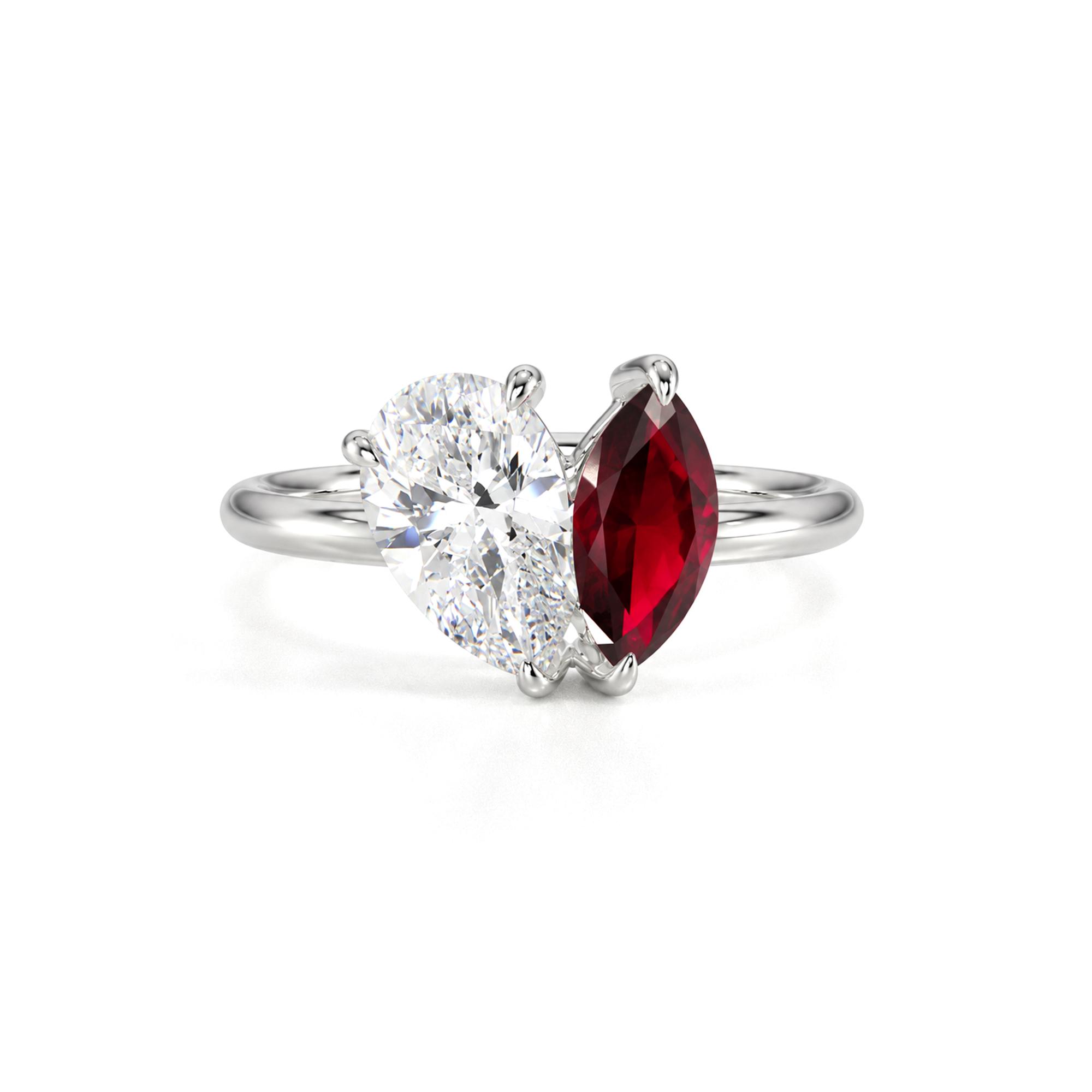 Toi Et Moi Ruby & Pear Cut Diamond Ring