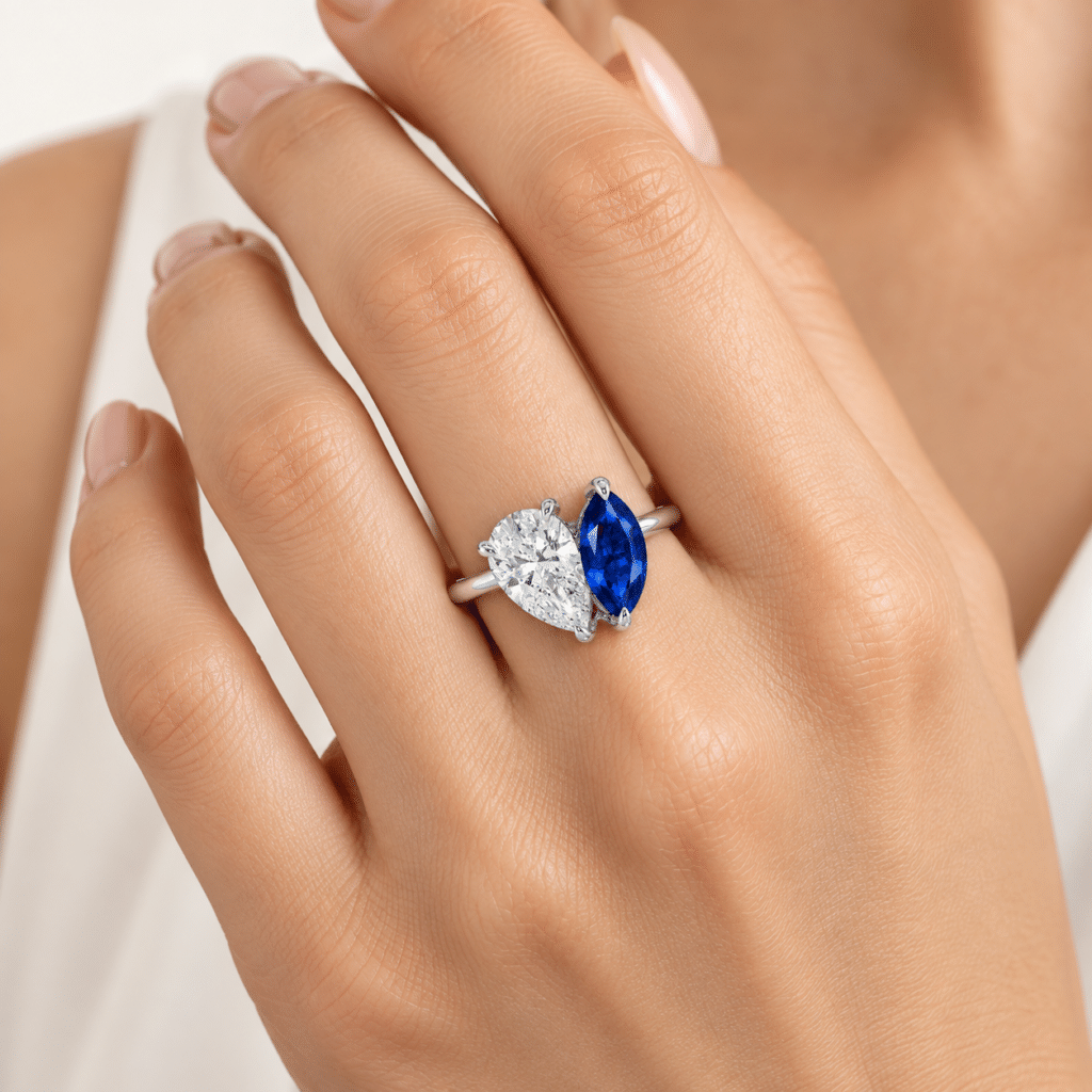 Toi Et Moi Sapphire & Pear Cut Diamond Ring Dubai