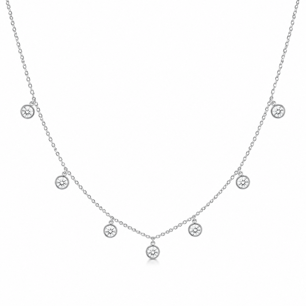 Bezel setting 7 diamond necklace