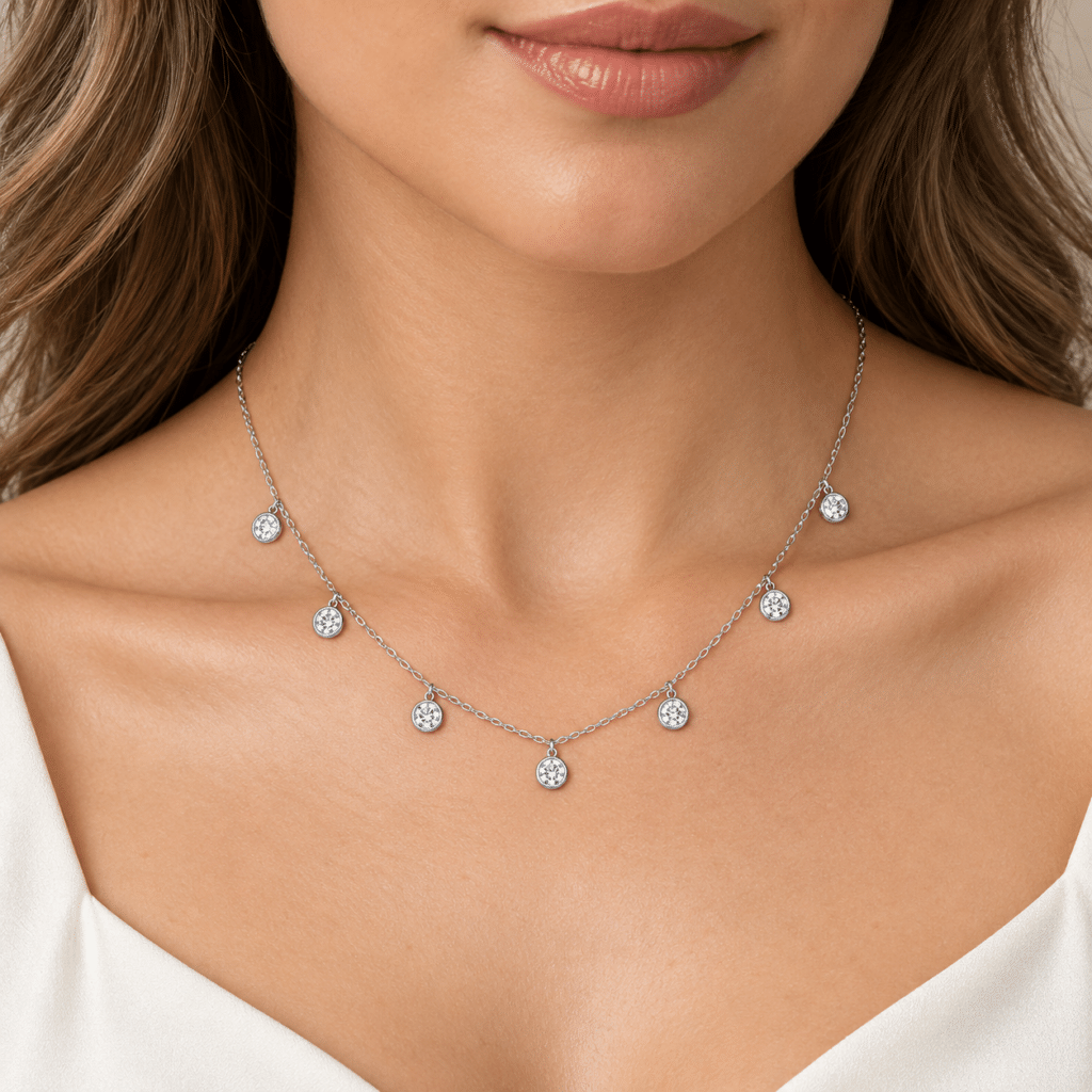 Bezel setting 7 diamond necklace Dubai