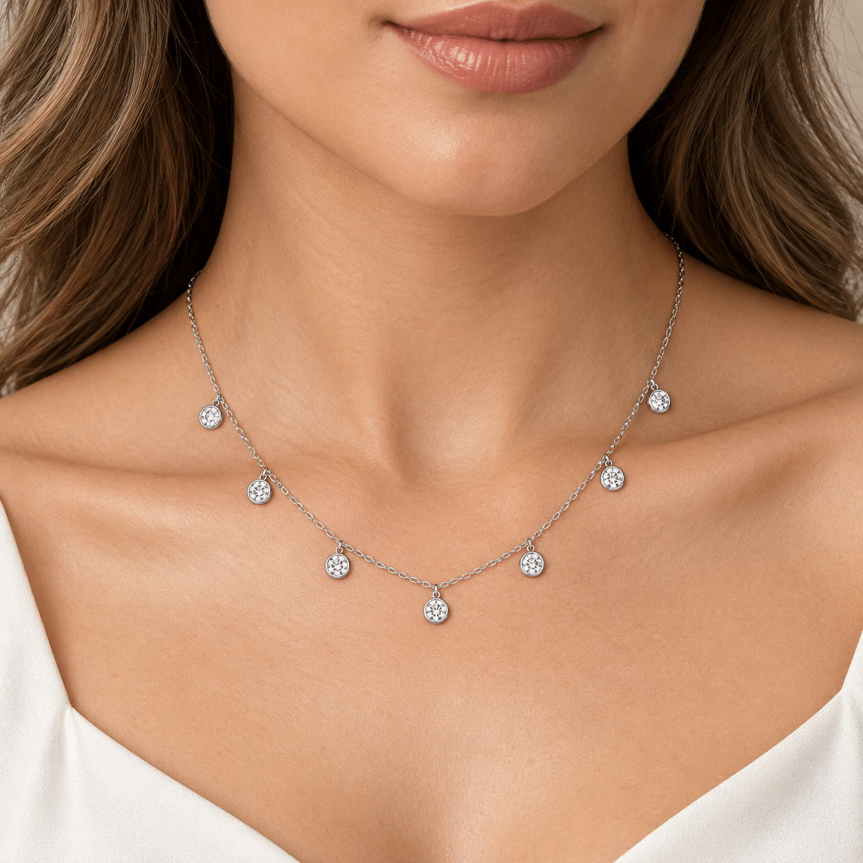 Bezel setting 7 diamond necklace Dubai