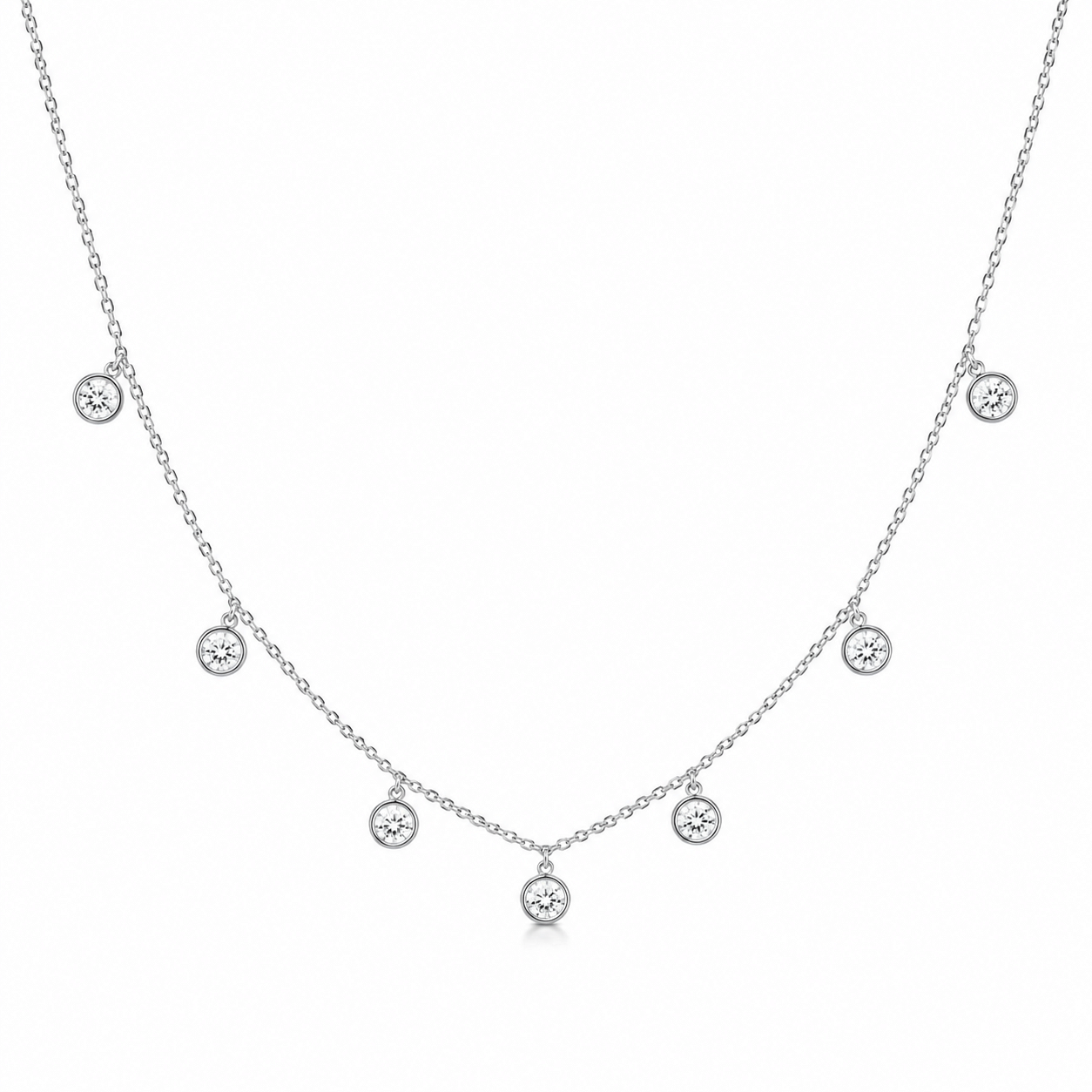 Bezel setting 7 diamond necklace
