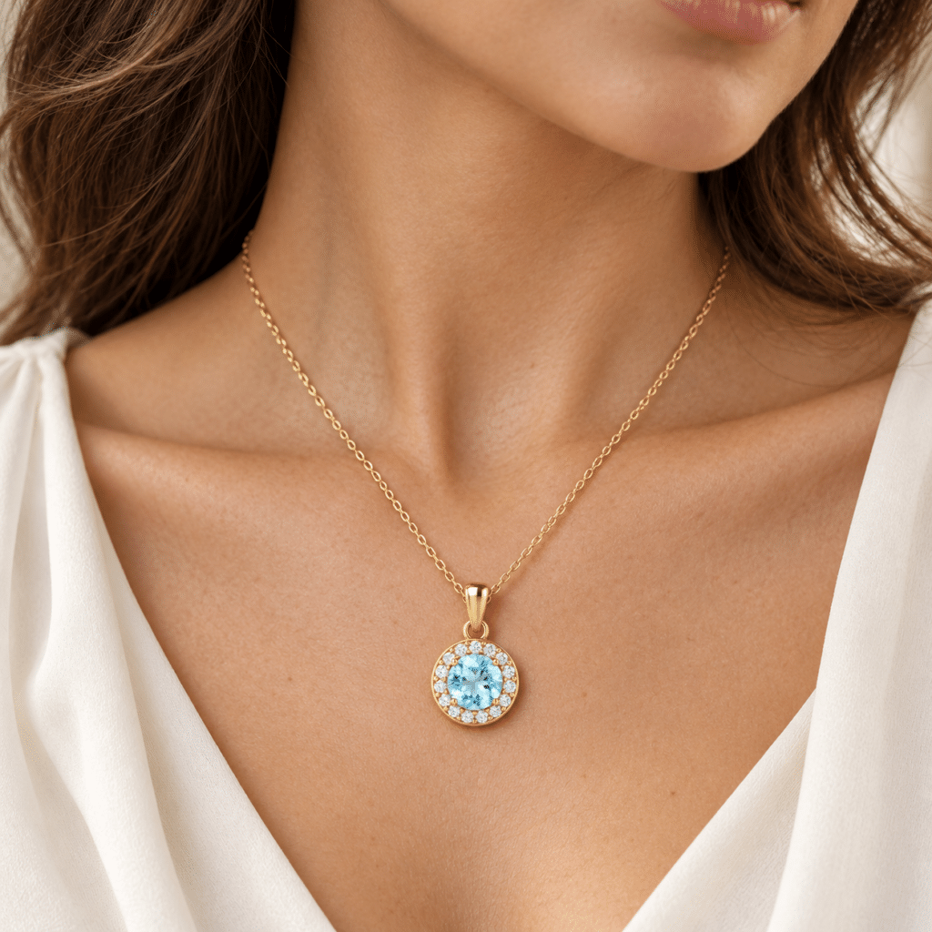 Diana Round Aquamarine Pendant Dubai