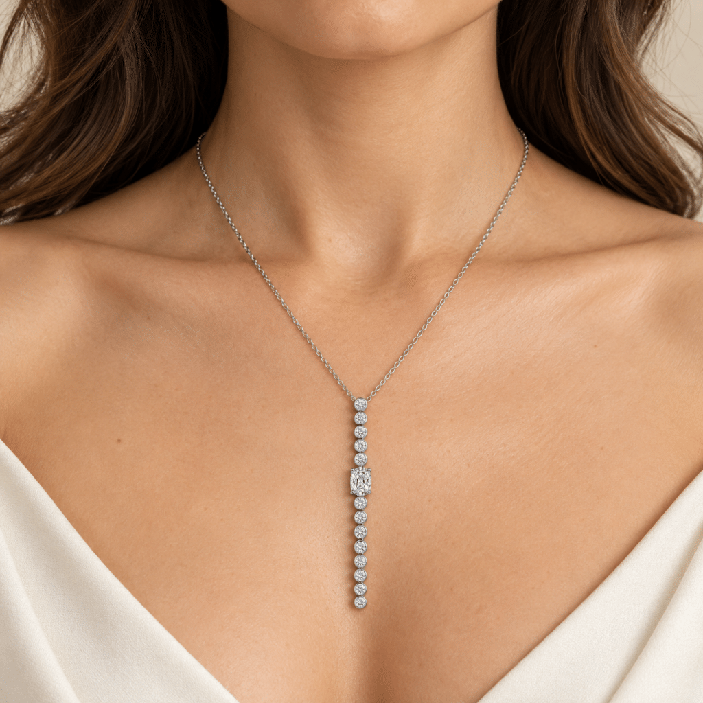 Vertical drop bezel-set diamond Necklace Dubai